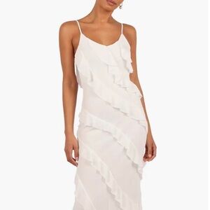Pedal and Pup White Ruffle Maxi Dress
